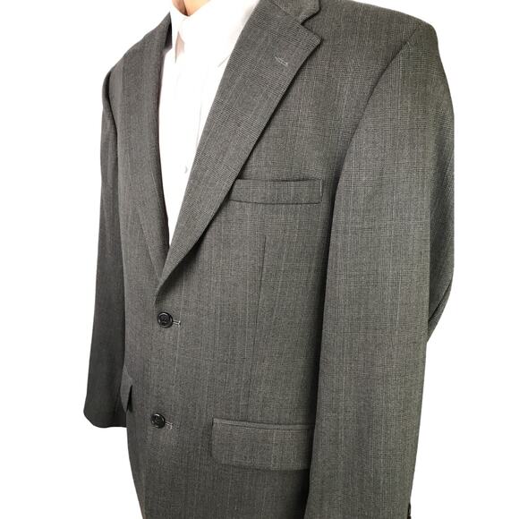 Haggar Black Label Suit Jacket Two Button Size 42L Windowpane Gray - Picture 8 of 12